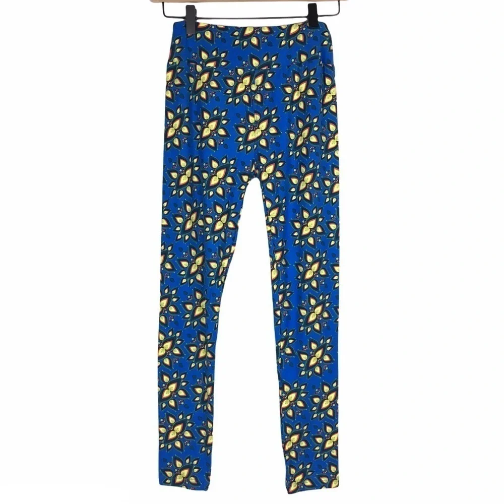 LULAROE Leggings OS One Size Aztec Southwestern Floral Flame Blue Yellow Black